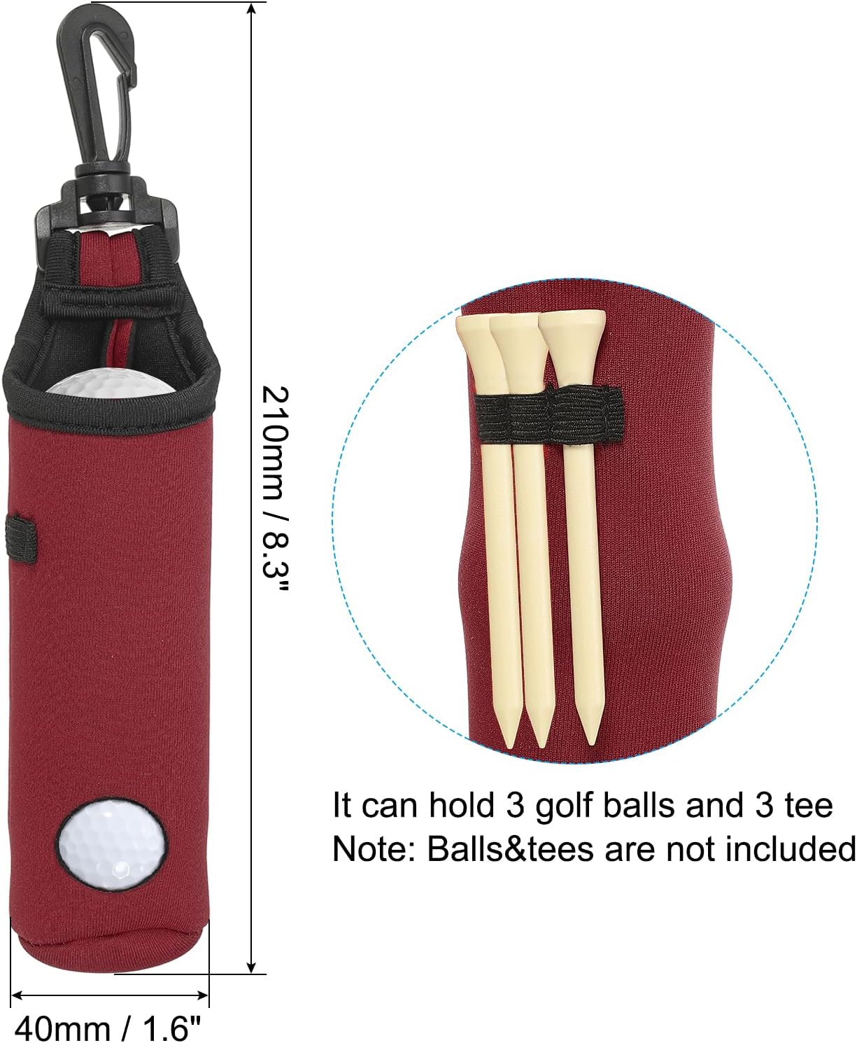 PATIKIL Golf Ball Carry Bag Golf Tee Holder Pouch Portable Neoprene Golf Ball Holder with Clip for Men and Women