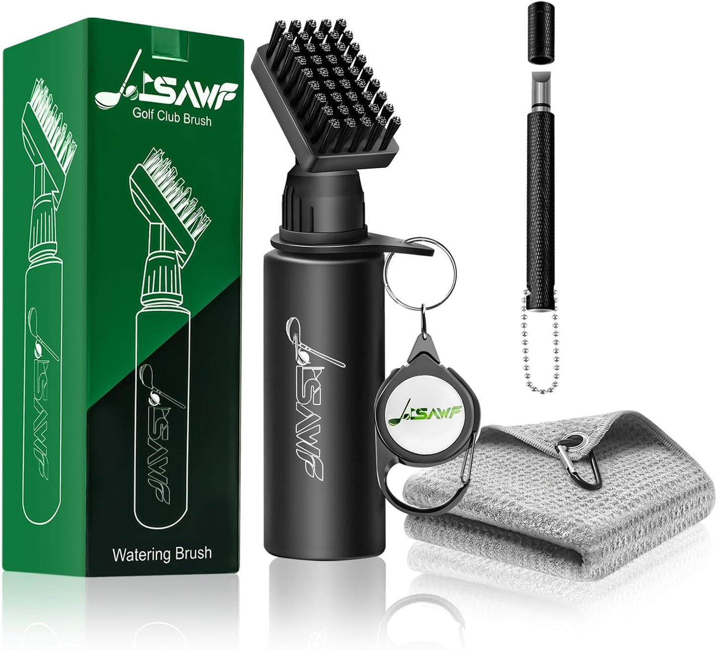 JOISAWF Golf Club Cleaner Brush with Water - 7.5” Pro Golf Groove Cleaner, Leak-Proof Design, 4 Oz Water Bottle & Retainer Clip - Essential Golf Accessories for Men & Women