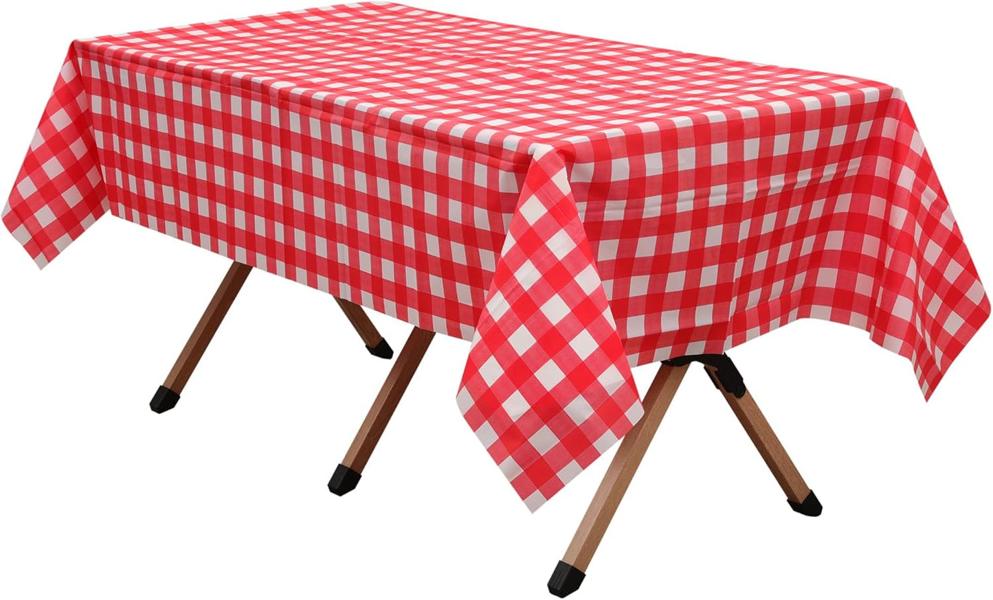 2 Pack Red Gingham Checkered Premium Plastic Tablecloth Rectangle 54 x 108 Inches Reusable Ruby Red Buffalo Plaid Decorative Table Cover for Dining, Wedding, Party