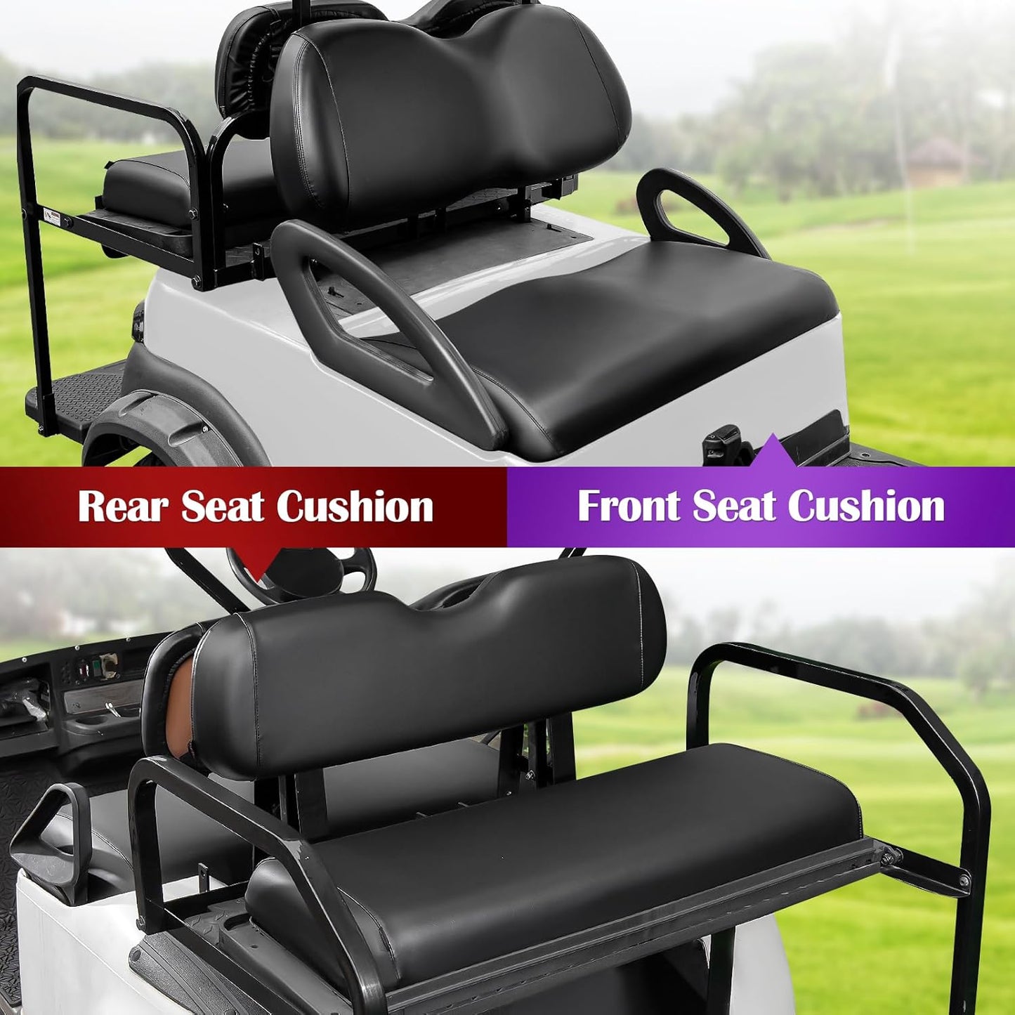 4PCS Golf Cart Seat Covers Kit,Front and Rear Seat Cover for Club Car Precedent Standard Cushion,Smooth and Simple Style, Waterproof Replacement Seat Cover(Black)