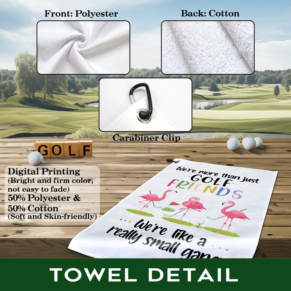 Polyester Cotton Blend Printed Golf Towel, Funny Flamingo Golf Accessory for Men Women, Golf Gift for Fan, Lover Birthday Gift