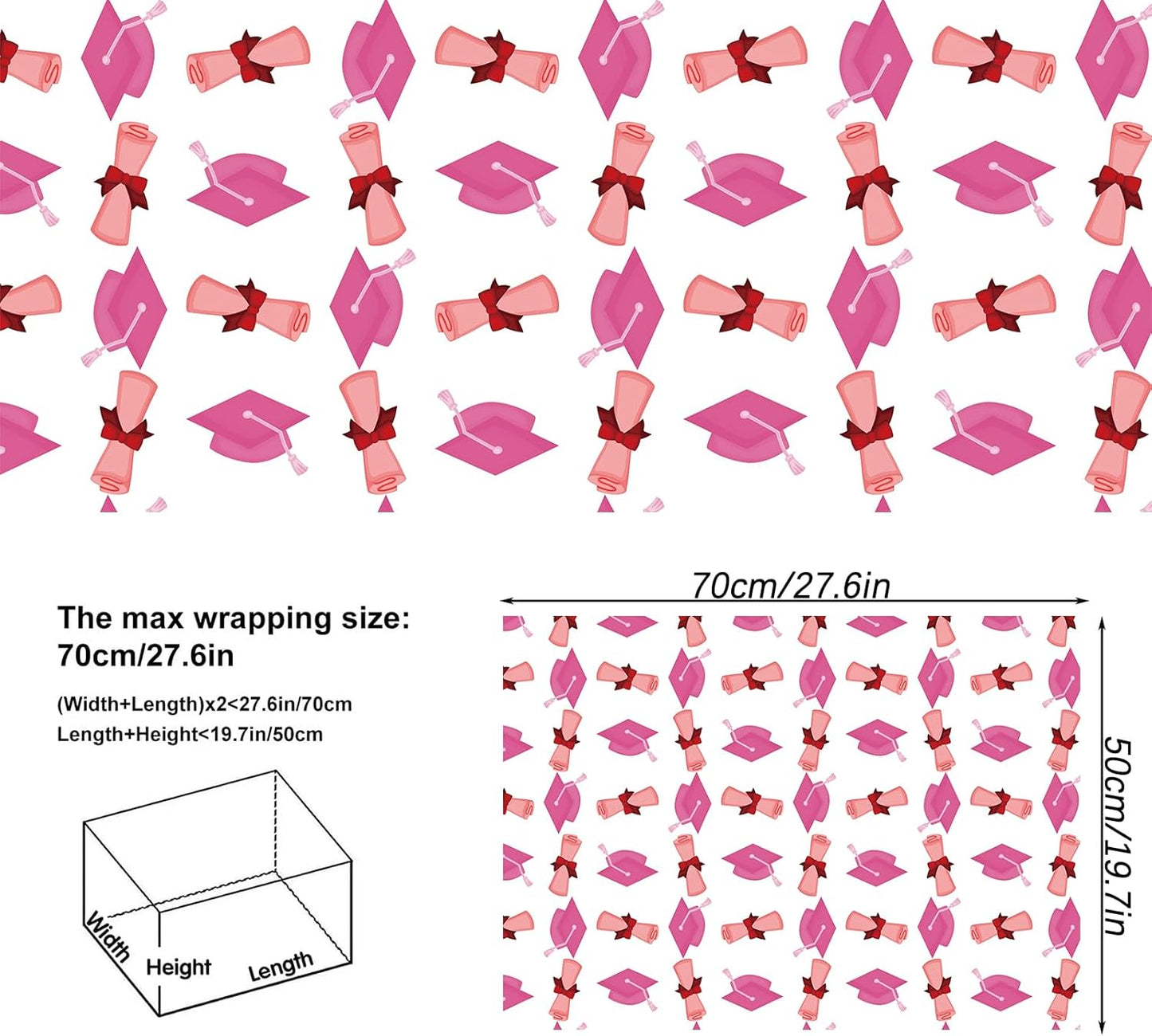 Vnaaem Pink Graduation Wrapping Paper 2025-4 Designs Grad Gift Wrap Folded Flat for Girls Kids - 20 X 28Inches Per Sheet(8 Pack)