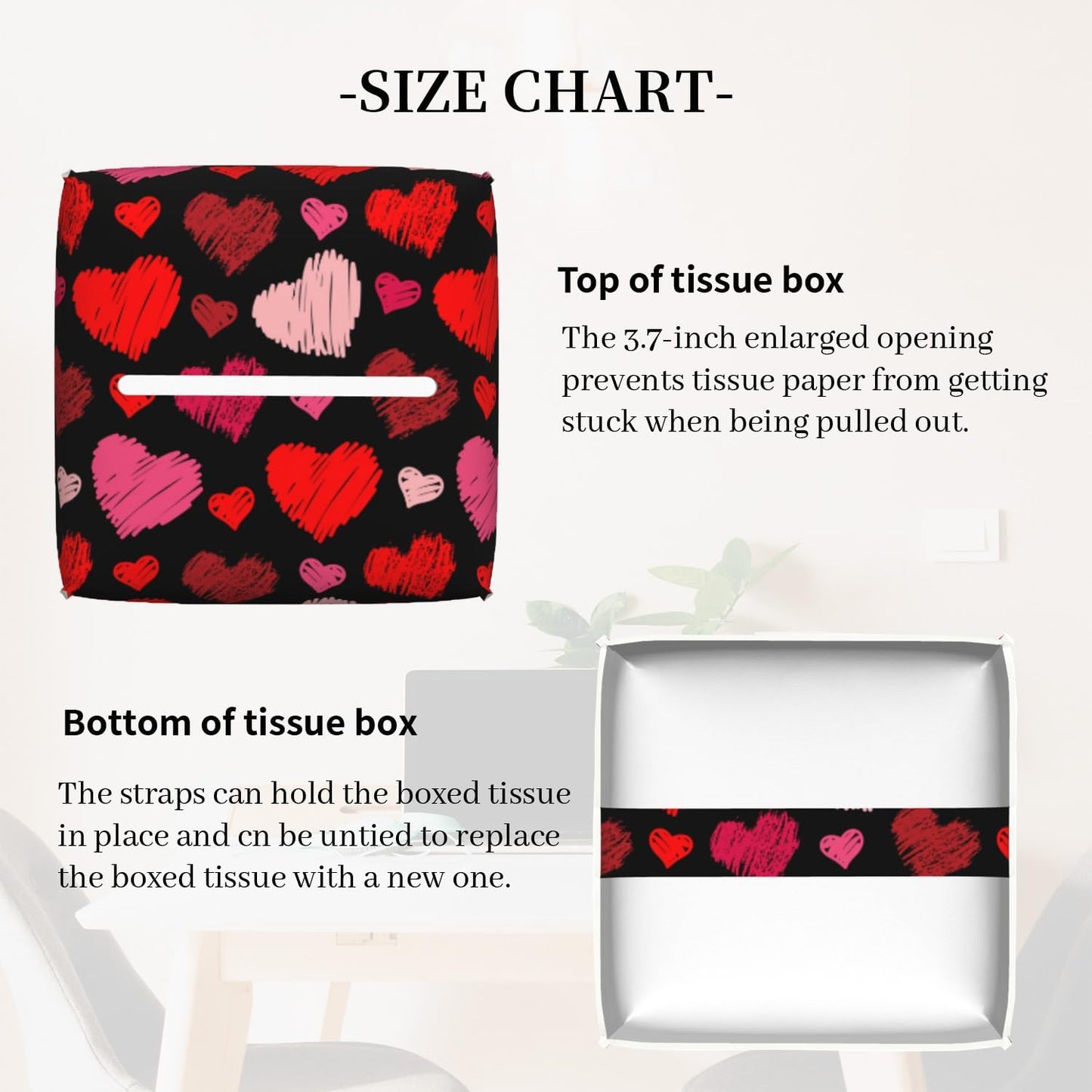 Tissue Box Cover, Colorful Hearts Pu Leather Square Tissue Box Cover Case Organizer Cube Box Holder for Bathroom Vanity Countertop, Night Stands, Office Desk & Car 5.2X5.2X5.2''