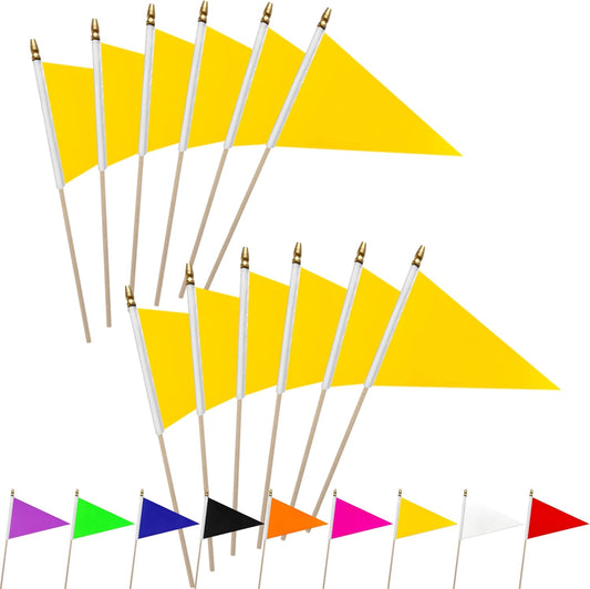 20 Pack Solid Color Yellow Blank Pennant Flags on Wood Stick Small Mini Plain DIY Graffiti Flags,Decorations for Parades,Grand Opening,Kids Birthday,Sports Clubs,5x8 Inch