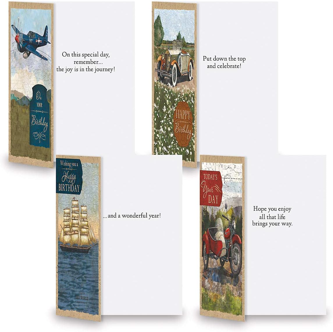 Current Vintage Travel Birthday Greeting Cards Value Pack - Set of 20, 10 Unique Designs, Large 5 x 7 Inch Cards, Sentiments Inside, Envelopes Included