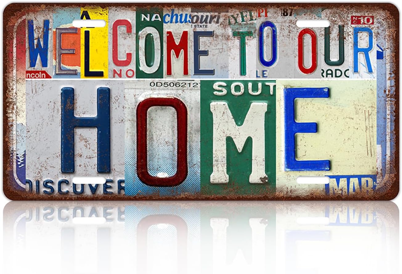 Vintage Welcome License Plate welcome to our home Wall Decor Metal Tin Sign For Bar Home 12 x 6 Inches