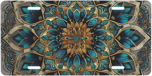 Front License Plate for Car Designs Ethnic Mandala Floral Stainless License Plate Cover Holder for Men Women Metal Aluminum Decorative Accessory Vanity Tag Standard 6 X 12 Inch (4 Holes)