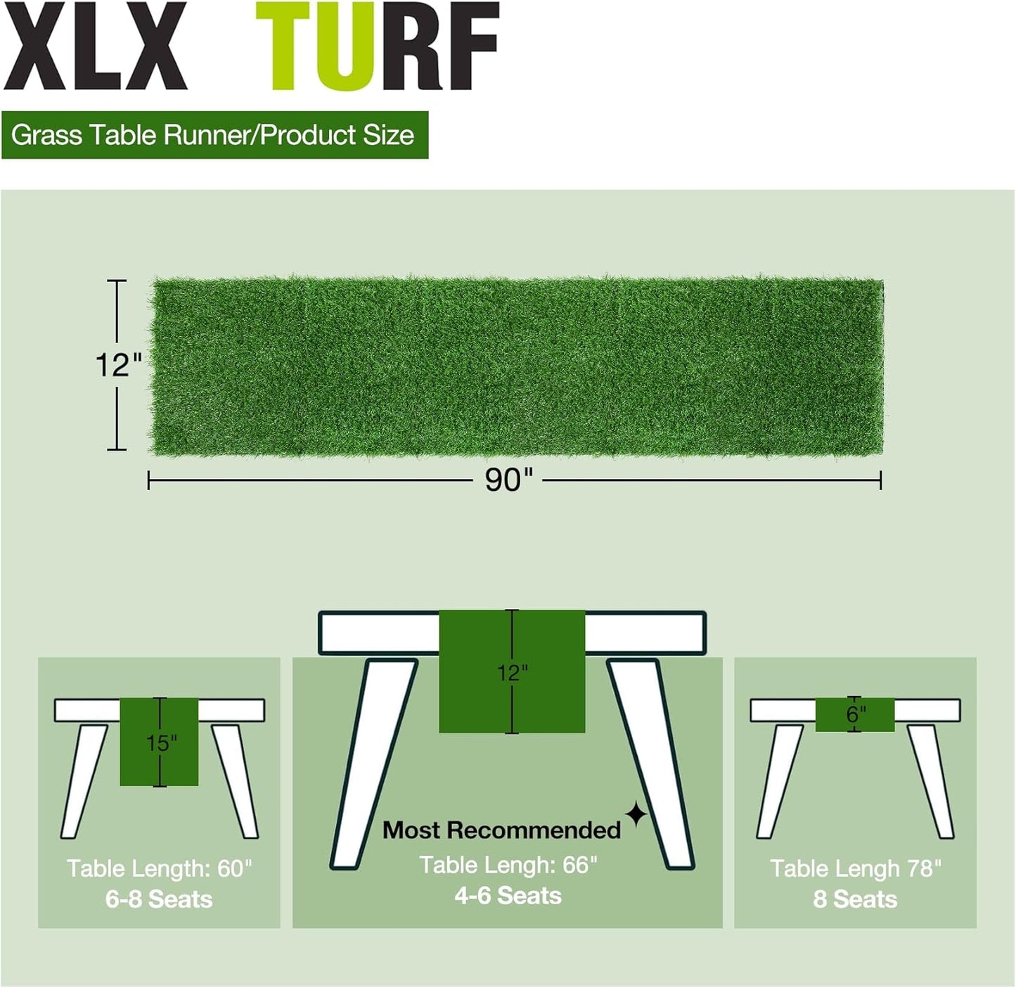 XLX TURF Green Faux Grass Table Runner, Artificial Turf Table Centerpiece Decor Golf Summer Spring Theme Party, Wedding, Baby Shower Birthday