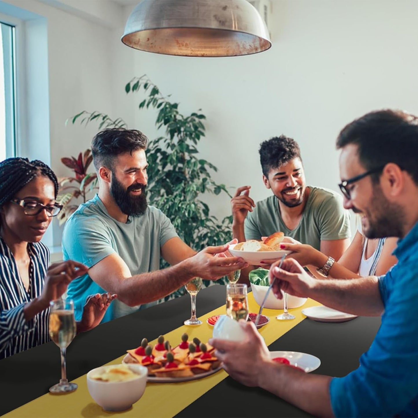 8 Packs Disposable Rectangle Tablecloth and Satin Table Runner, Black and Gold Plastic Table Cloths for Parties Table Cover for Baby Shower Birthday Wedding Anniversary Holiday Party Decorations