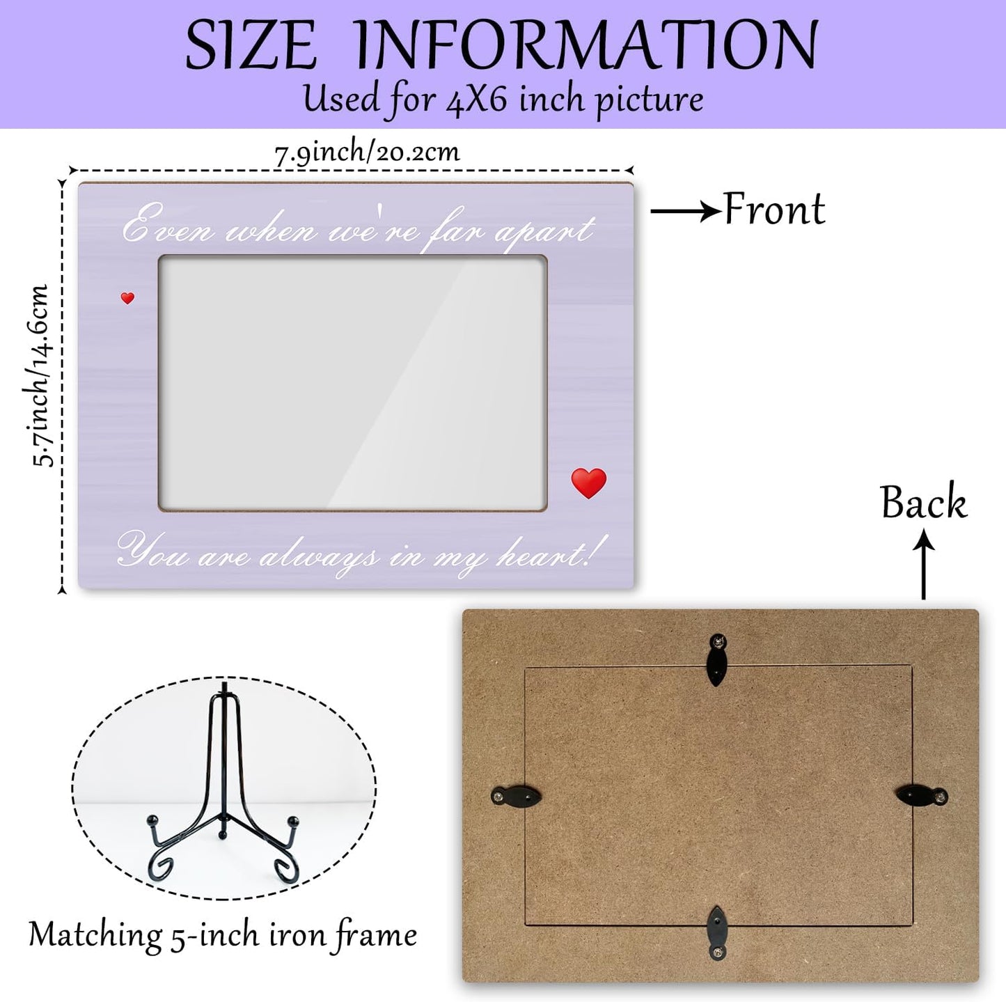 Memorial Gifts Picture Frame, Wooden Photo Frame with Stand, Even When We're far Apart You are Always in My Heart, Home Office Desk Decor Photo Frame Tabletop Display -xk29