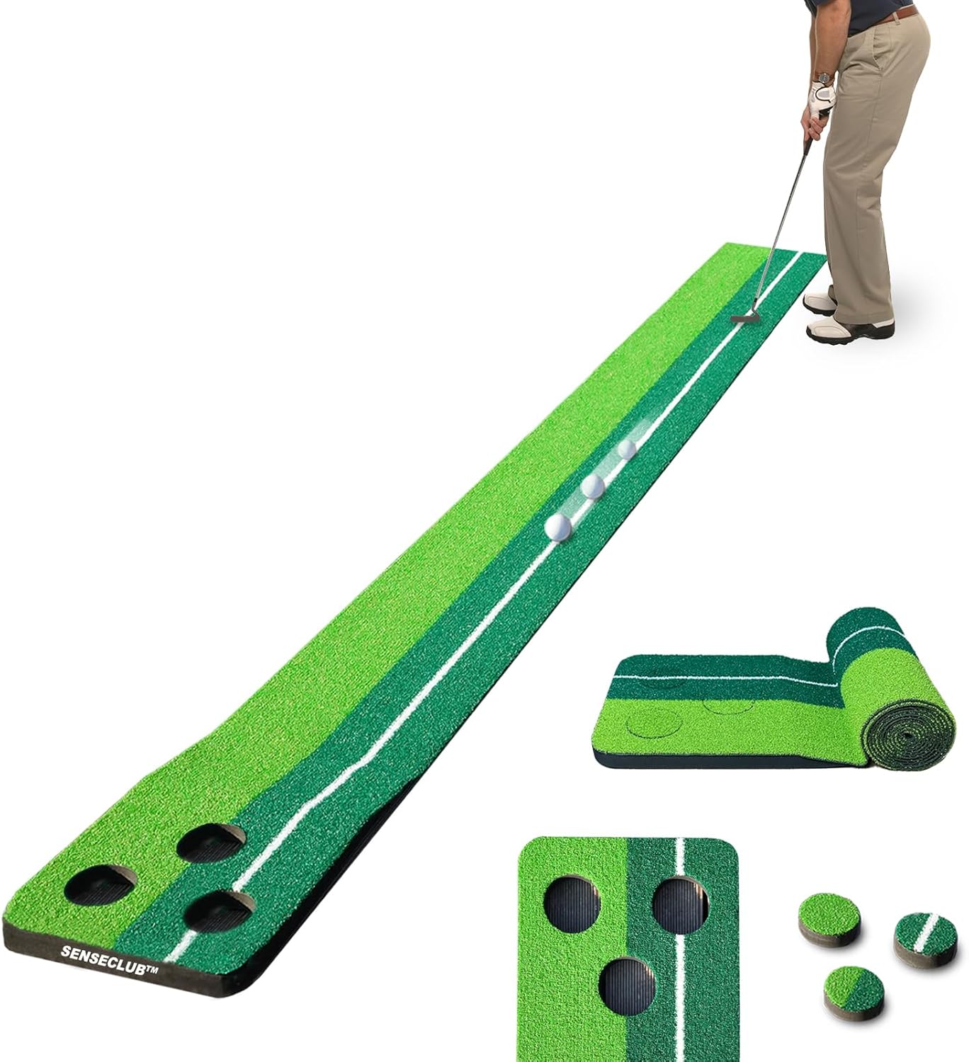 SENSECLUB Indoor Putting Green, Foldable Putting Mat Golf Game Set, Golf Gifts for Men with Ball-Collect System