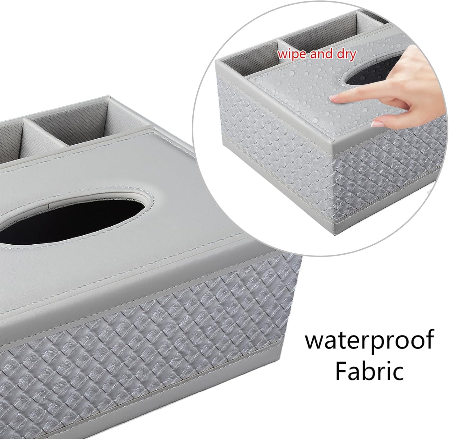 Tissue Box Cover Rectangle White Kleenex Box Holder PU Leather Facial Tissue Organizer,Multifunctional Remote Control Stationery Storage Box,Home Office Supplies Car Napkin Caddy