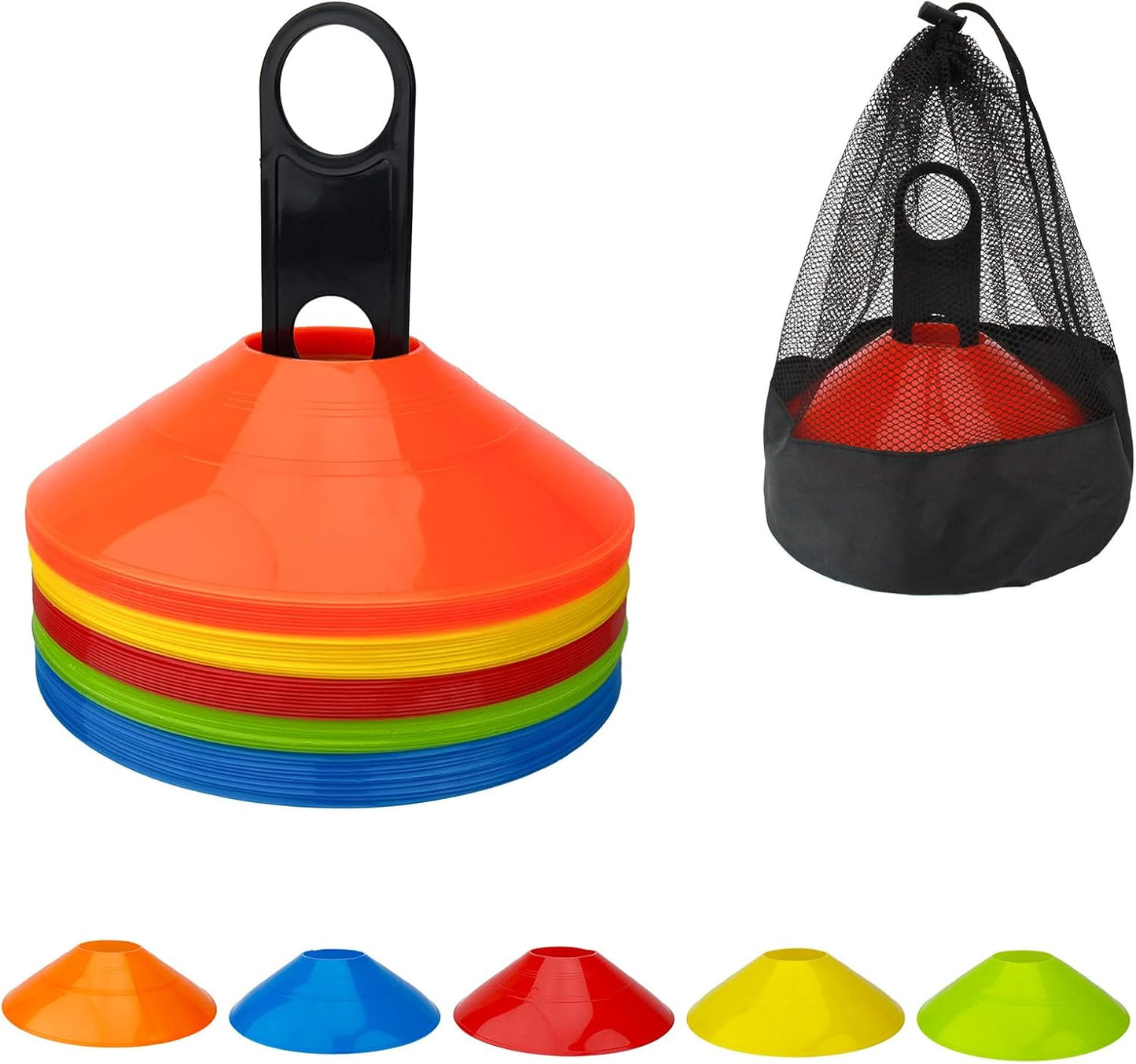 Soccer Training Cones, Football Sport Cones Training Field Marker Agility Cones with Carry Bag and Holder for Drills, Basketball, Coaching, Practice Equipment, 5 Color