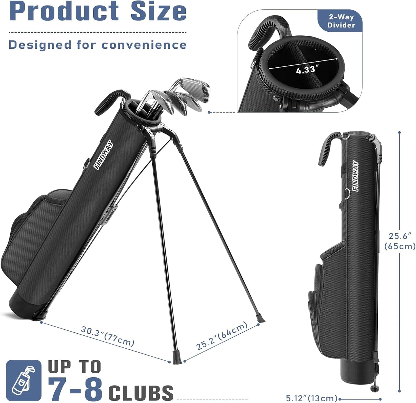 Findway Golf Stand Bag, [Upgraded Generous Space] Small Golf Bag for Driving Range, Par 3 & Executive Courses, Lightweight Sunday Golf Club Carry Bag with 3 Pockets