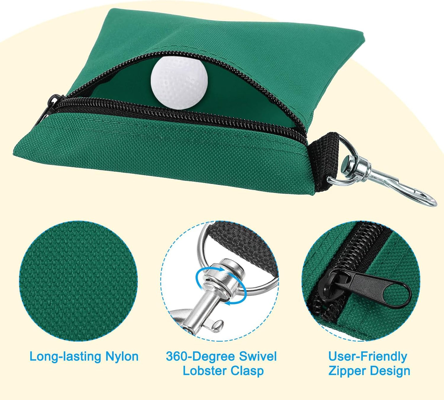 PATIKIL Golf Tee Pouch, Zipper Golf Ball Bag with Metal Lobster Claw Clip for Men Women Valuables Holder