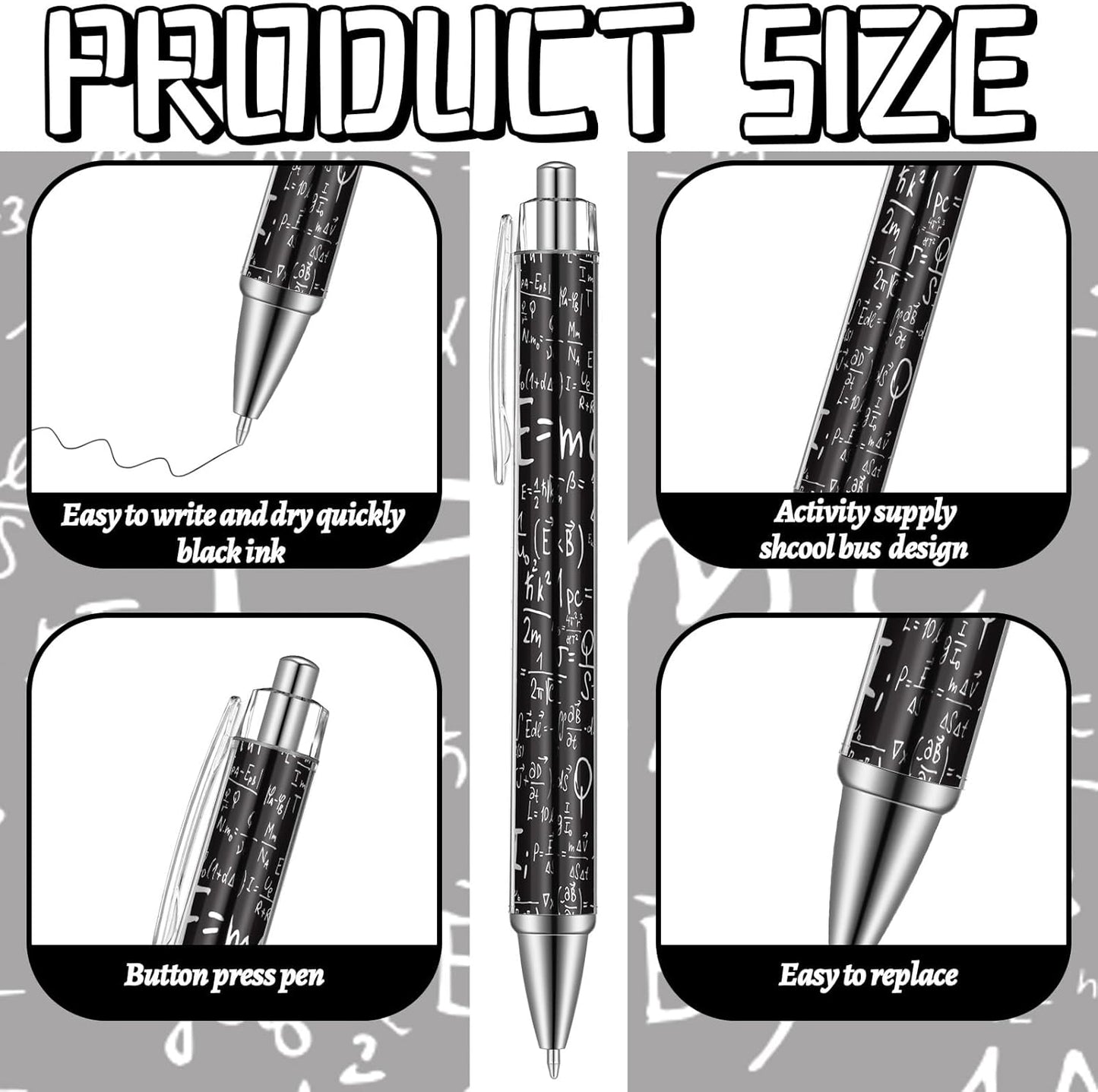 48 Pcs Math Ballpoint Pen Math Party Favor Black Ink Retractable Ballpoint Pens for Teacher's Day Gifts Students Party Supplies Office Home Desk Classroom Favors Accessories in Bulk