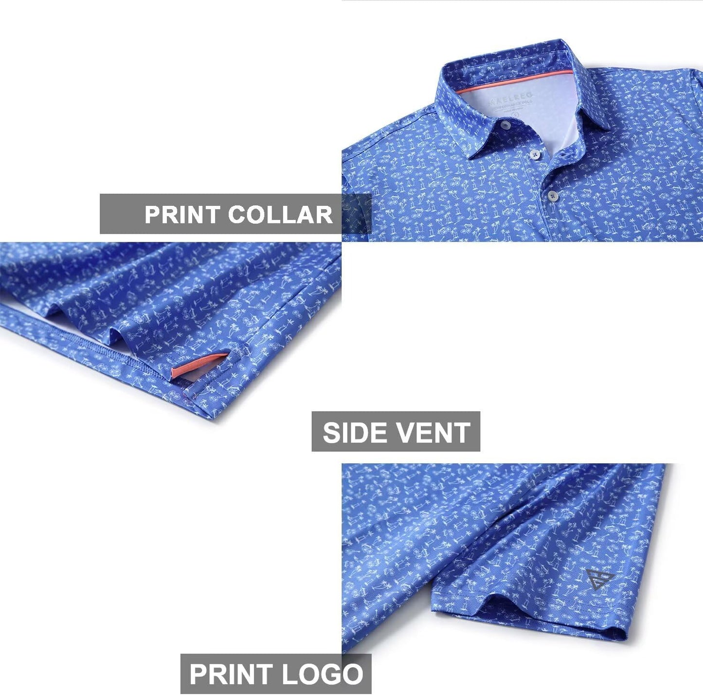 Golf Shirts for Men Dry Fit Short Sleeve Print Performance Moisture Wicking Polo Shirt