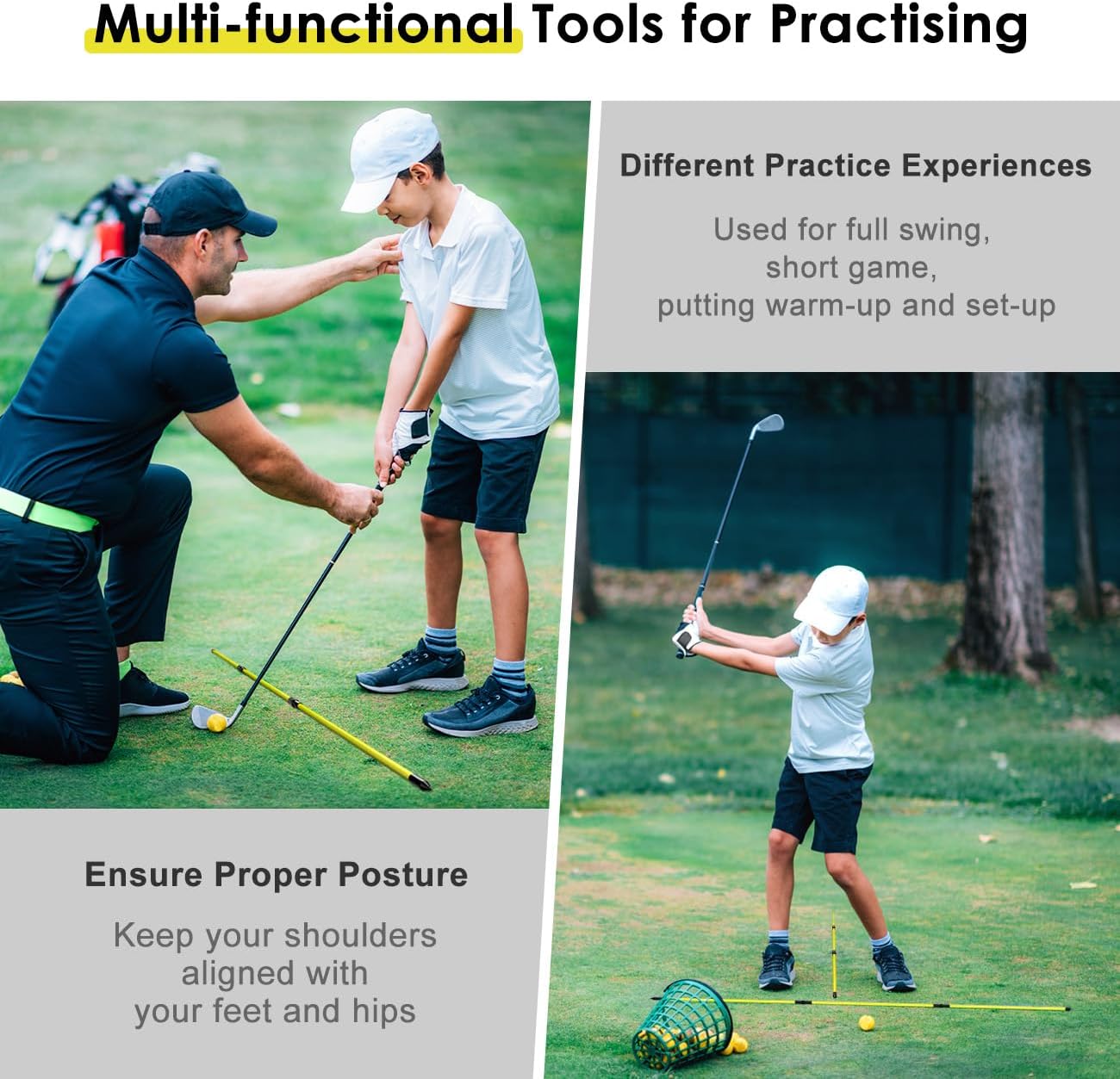 Rhino Valley Golf Alignment Sticks - 48" Collapsible Golf Practice Rods for Aiming, Putting, Full Swing Trainer, Posture Corrector with Clear Tube Case, Golf Training Equipment