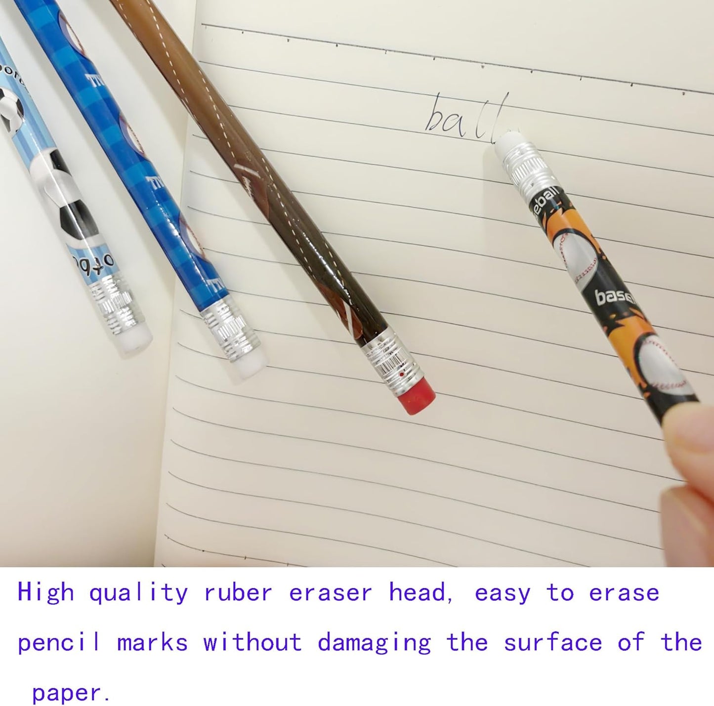 72PCS Corlorful Wooden Football Pattern Cased Pencils for Kids Bulk with Erasers, Fun Cute for School,Drawing,Gift (pattern, 72)