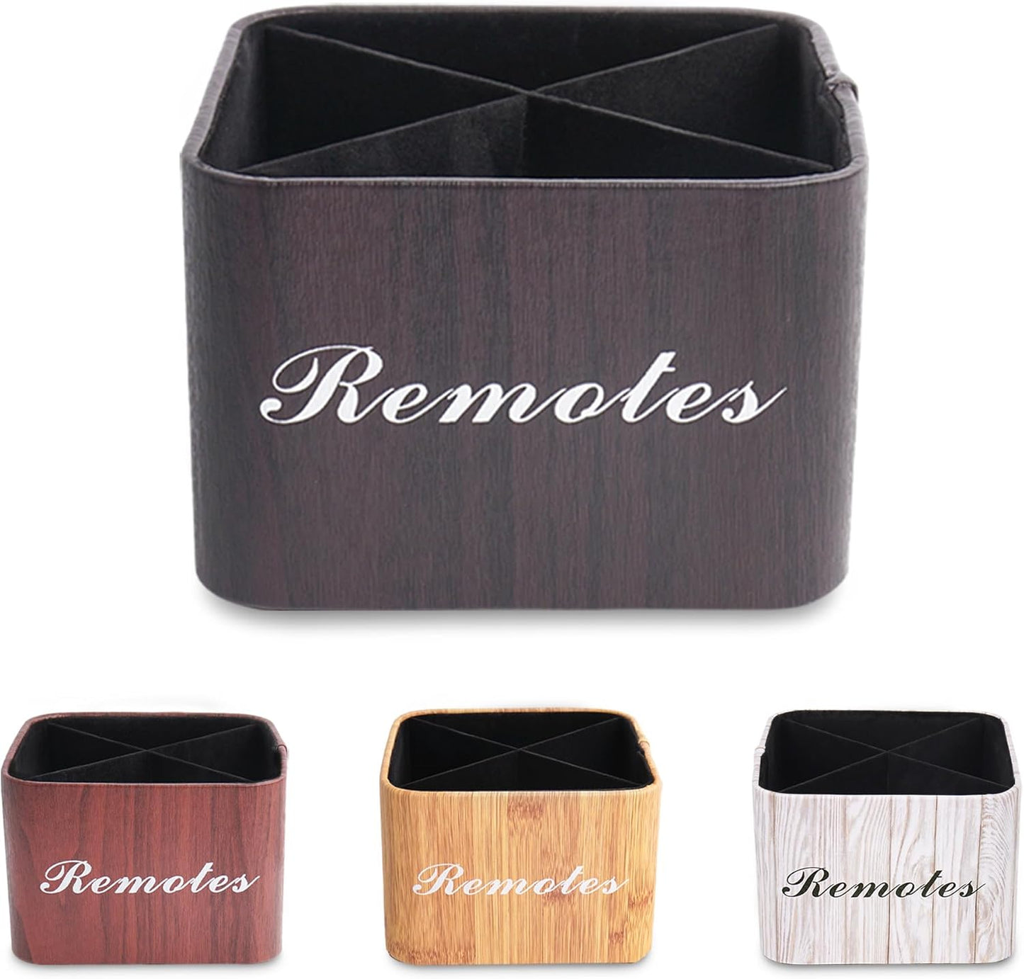 Hennaja Square Leather Art Supply Organizer,Remote Control Holder with Removable Dividers,360°Rotatable Pencil Holders,4 Compartments Organizer for Office Supplies Storage Box(1-Dark Brown)