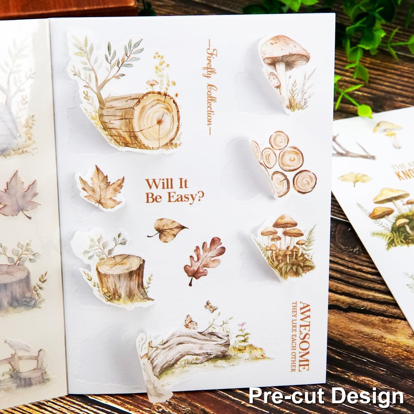 Forest Adventure Sticker Book Set, 20Sheets PET&Washi Pre-Cut Stickers for Scrapbooking, Journaling, DIY Crafts, and Art Supplies