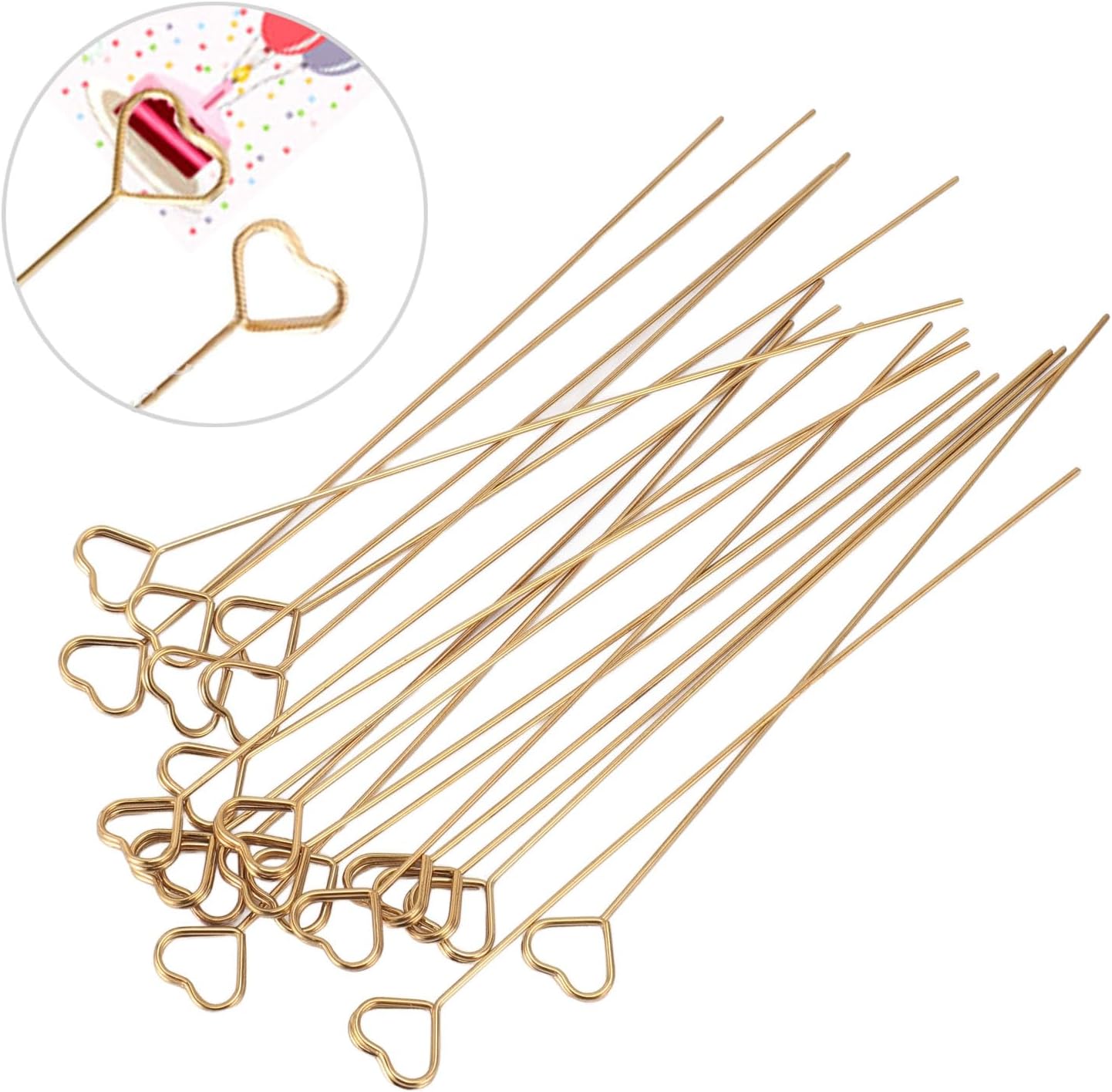 50Pcs Gold Metal Wire Card Holder, 6in Photo Memo Clips, Reusable Floral Picks Clips for Wedding Party Birthday Cake, Place Card Holder for Flower Arrangement (Heart Shaped)