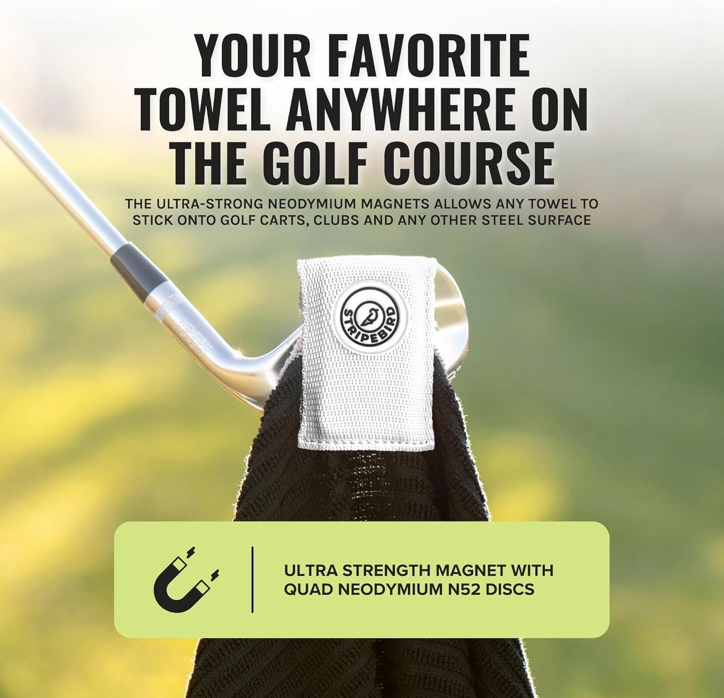 Stripebird Magnetic Clip for Any Towel (White) - Highest Strength Magnet for Golf Towel - Removable - Golf Towels for Men