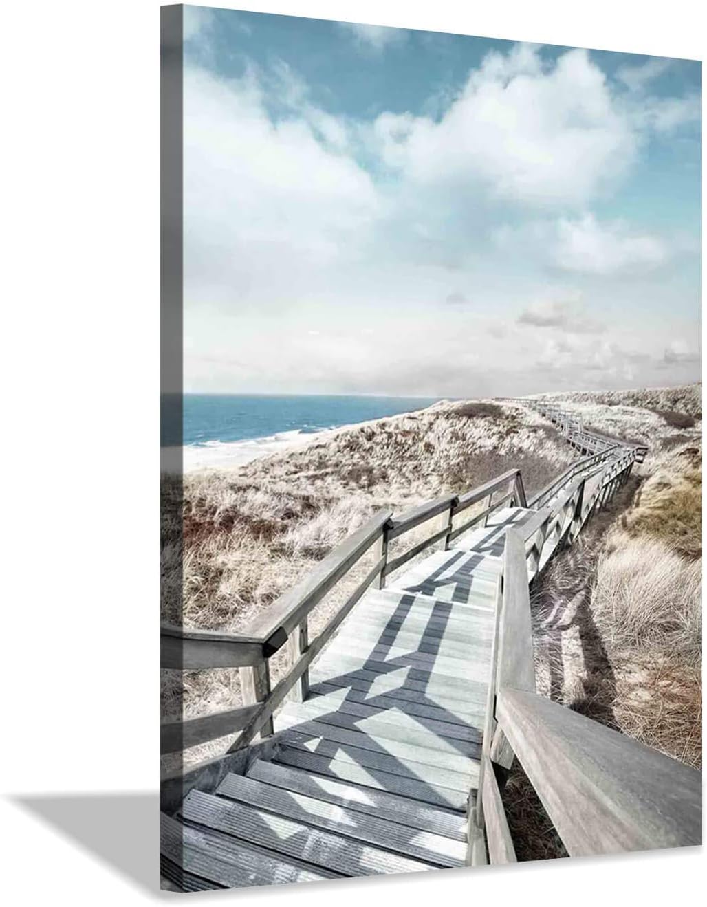 Beach Pier Canvas Wall Art: Boardwalk Stair Picture Graphic Art Painting for Wall Decor(18''x24'')