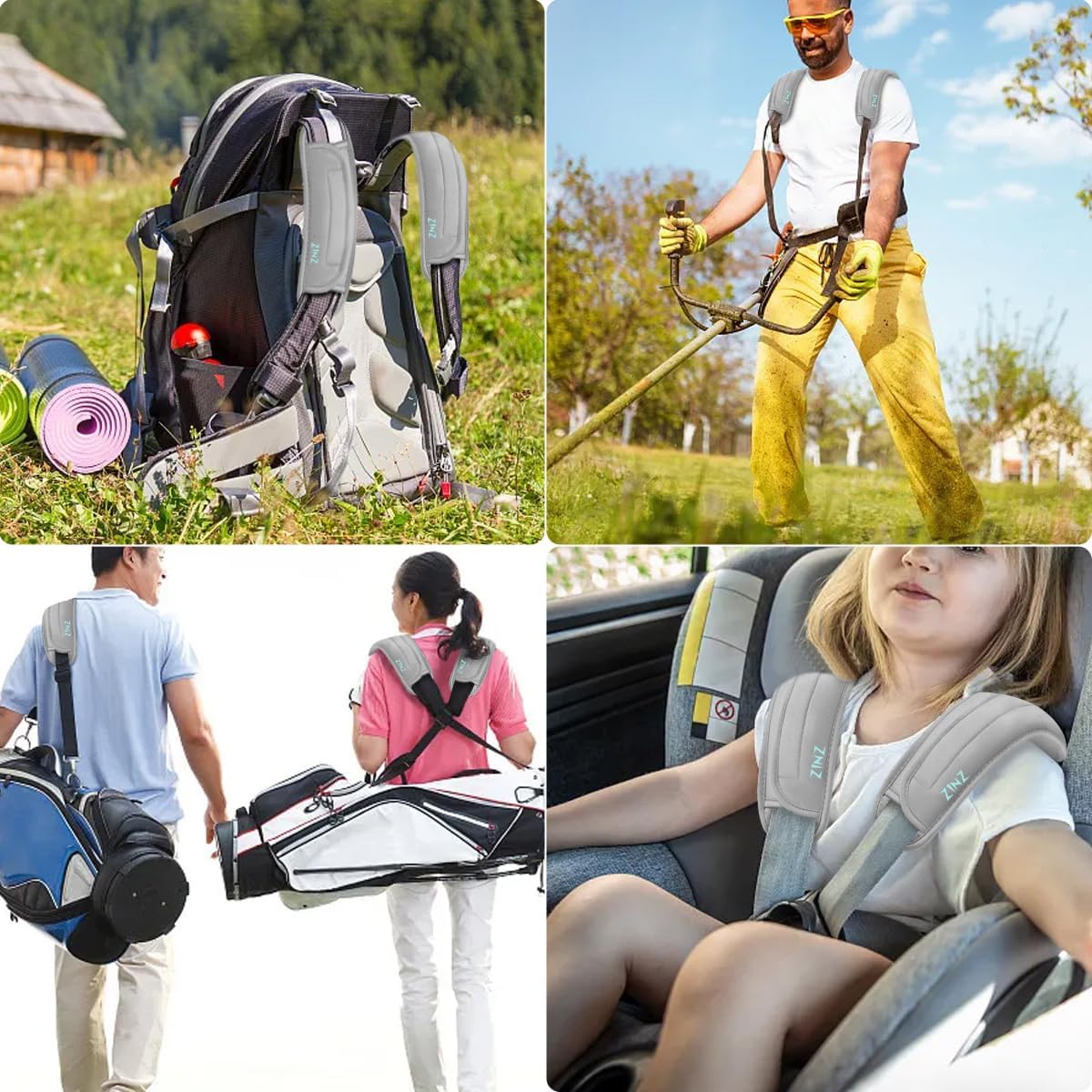 ZINZ 2-Pack Universal Shoulder Pad with Ultra Thick Cushion for Bag Luggage Bag Crossbody, Plus Long & Anti-Slip & Breathable,Grey