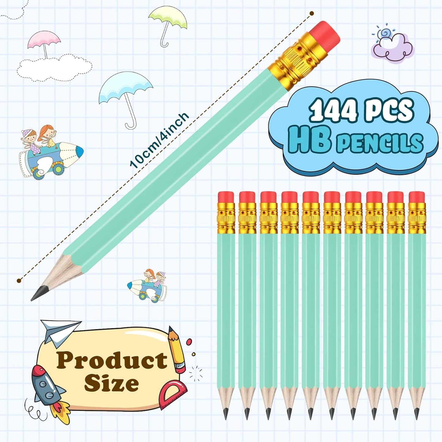 Outus 144 Pcs Mini Golf Pencils Bulk Half Pencils with Eraser #2 HB Pre Sharpened for Party Favors Office Supplies 4 Inch(Sage Green)