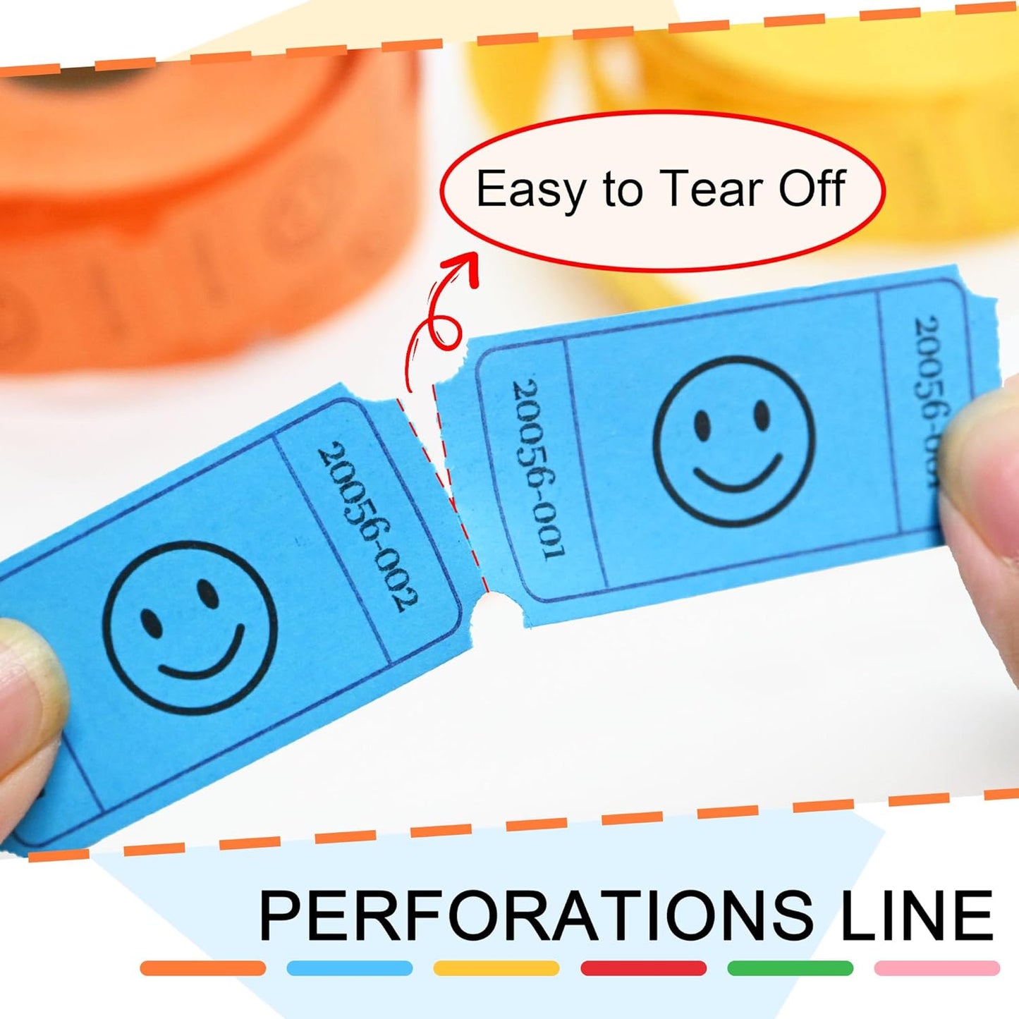 L LIKED 3000 Pack Raffle Tickets, 6 Assorted Colors, Easy-Tear .Numbered Smile Single Rolls Raffle Tickets for Events, Entry, Class Reward, Parties, Prizes