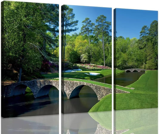 chenchenArt Golf Course Wall Art for Living Room Bedroom Home Decorations Augusta National Golf Course Pictures Posters Canvas Prints Modern Artwork Framed Ready to Hang(14''W x 28''H x3)