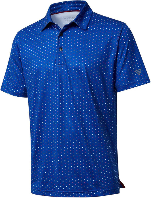 Golf Shirts for Men Dry Fit Short Sleeve Print Performance Moisture Wicking Polo Shirt