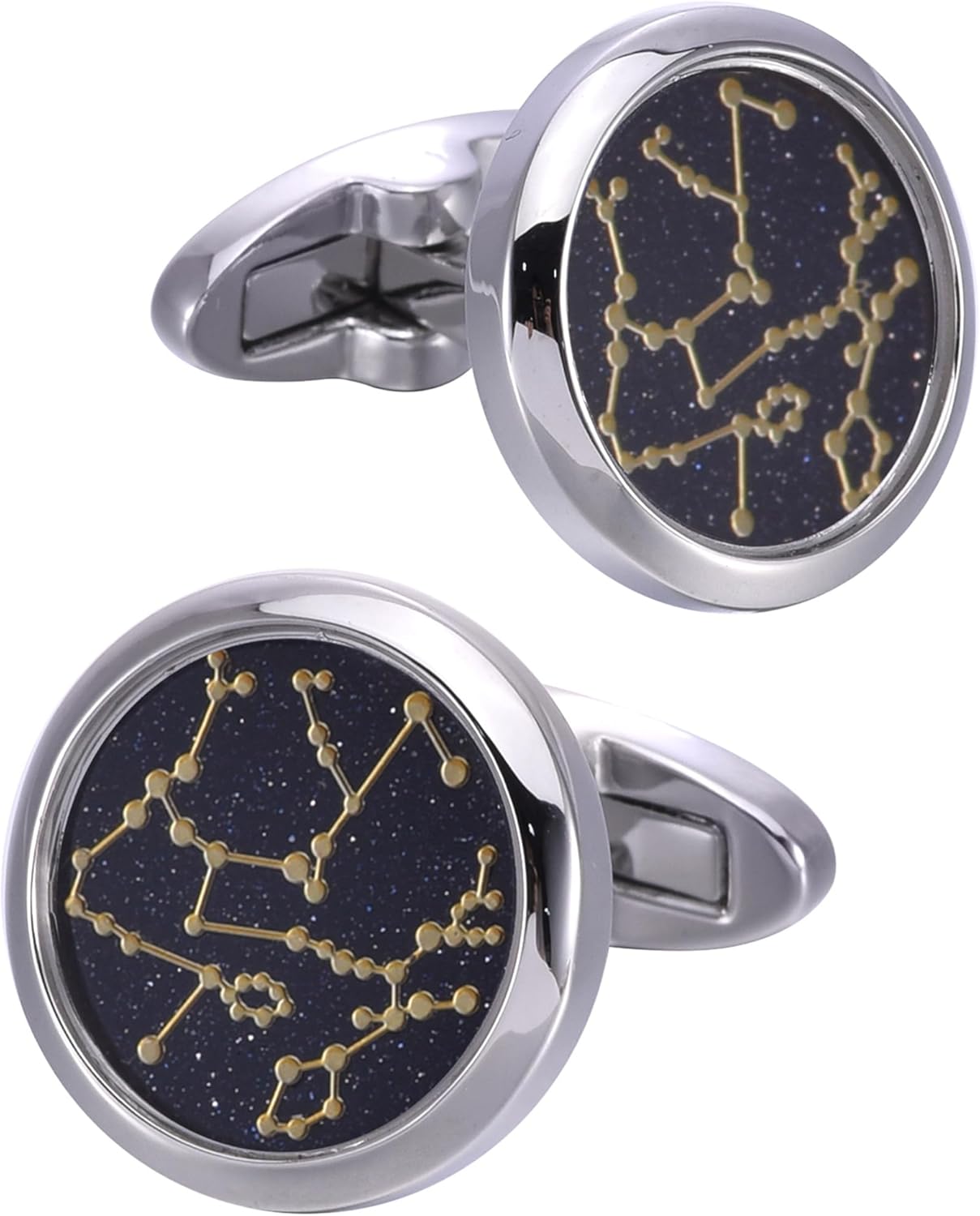 Sky Constellation Pattern Round Men's Cufflinks In Gift Case Sparkling Blue Goldstone Cufflinks for Men Jewelry for Wedding Party Business Birthday Anniversary Dress