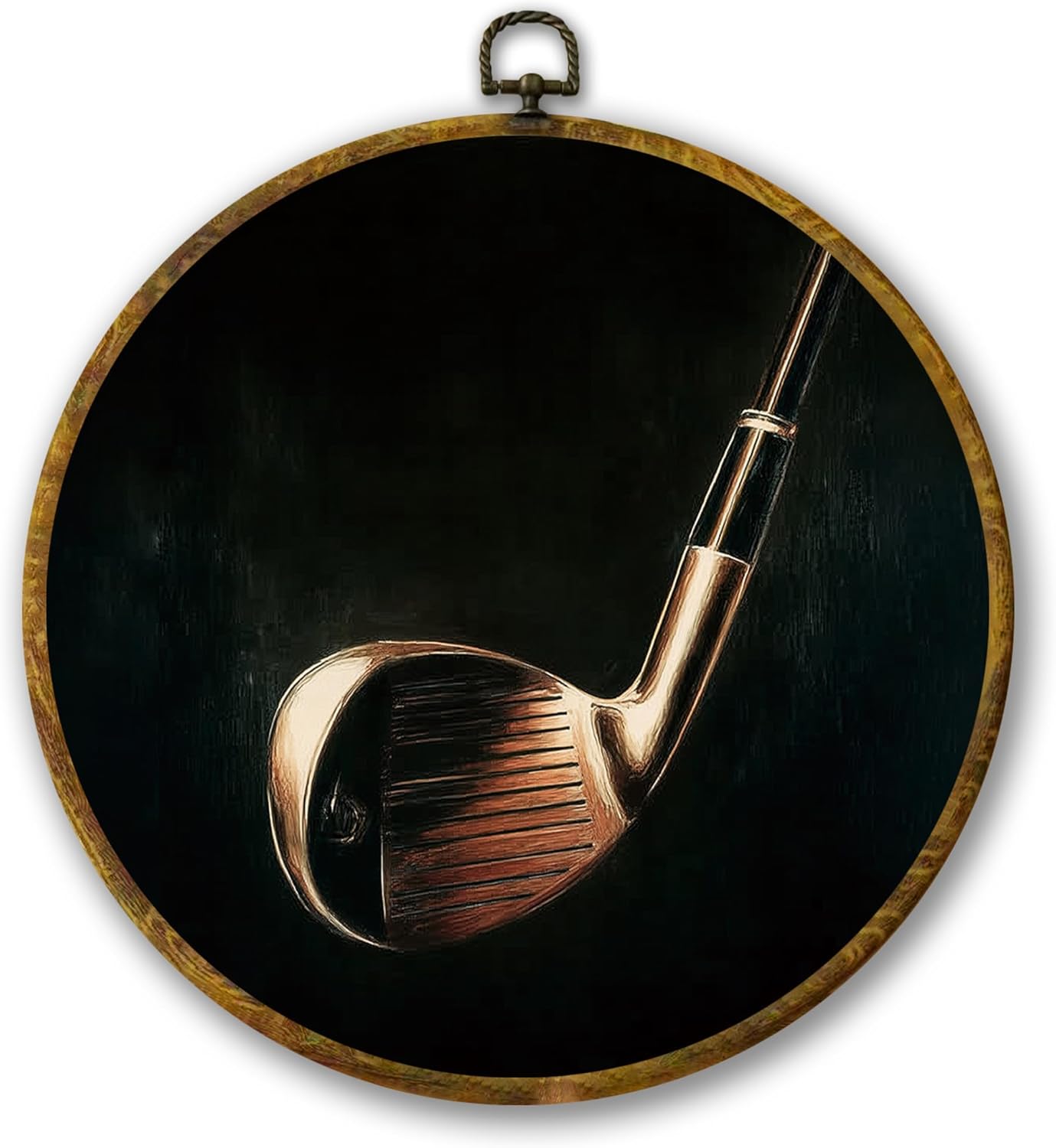 Vintage Golf Wall Art Decor, Golf Lover Gifts Framed Canvas Prints 10x10, Rustic Retro Classic Black Gold Golfing Pole Round Wall Hanging Artwork Decorations for Home Bedroom Gym Man Cave