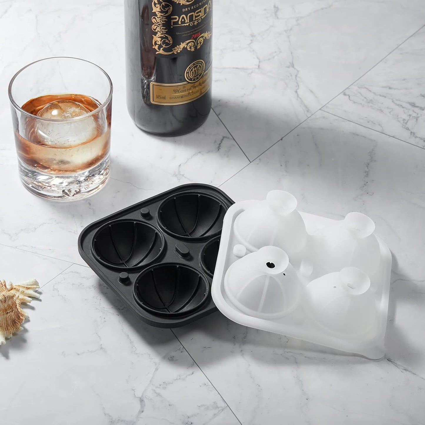 Silicone Basketball Ice Cube Mold Fun Shapes, Novelty Basketball Gifts, 2.2" Large Craft Round Sphere Ice Ball Molds For Game Day, Whiskey, Cocktails, Bourbon Black