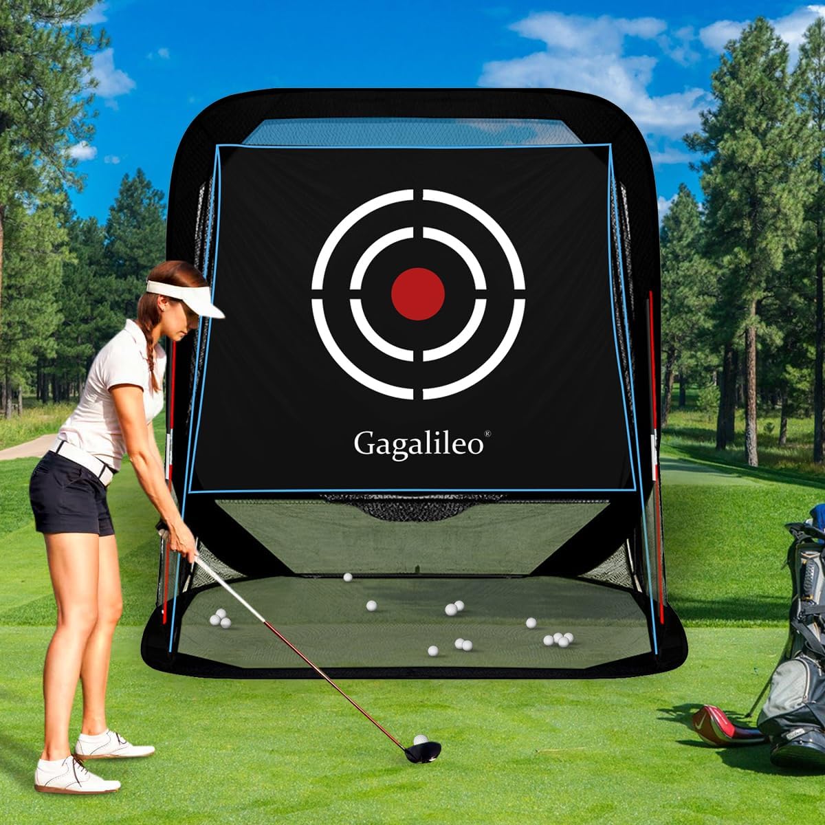 Gagalileo Golf Pop-Up Hitting Cage: 8x7x7FT Practice Net with Target Portable Backyard Garage Training for Driving Chipping Swing Beginners & Golf Enthusiasts