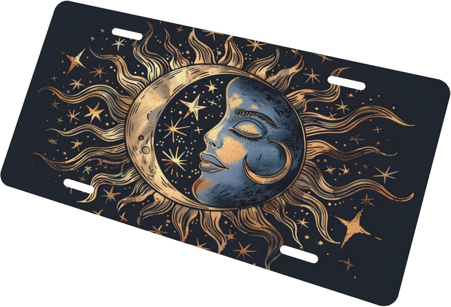 Custom License Plate Personalized Sun Moon Funny Aluminum Front License Plates Decorative Rust-Free Metal Car Plate Covers for Women Men Car Tag Accessories fit Truck SUV Rv 12 X 6 in