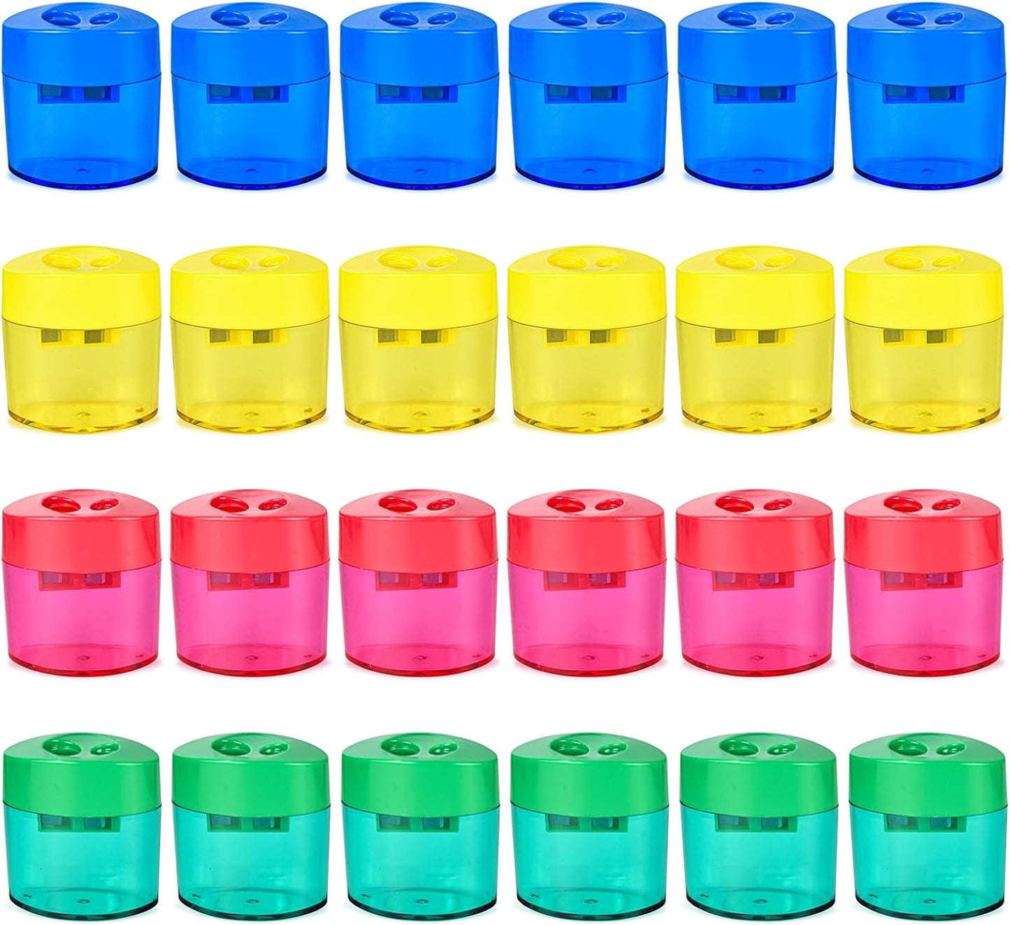 AUSTARK 24Pcs Pencil Sharpener Manual, Assorted Color Small Dual Hole Pencil Sharpeners Bulk with Lid for School Office Home (Oval-24)