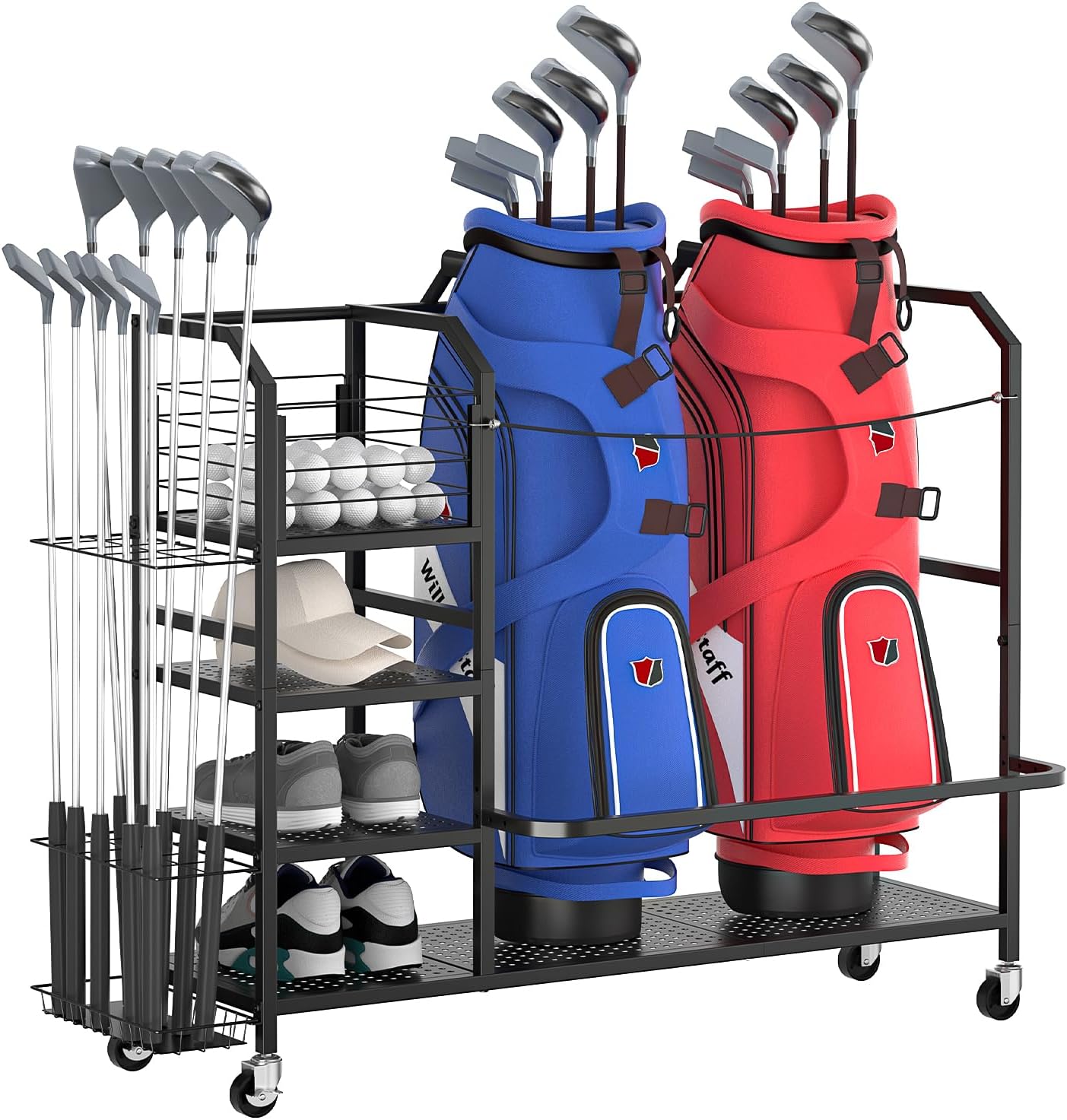 Golf Bag Storage, Big Capacity Golf Bag Organizer for Golf Bag and Equipment Accessories, Golf Bag Accessories for Garage, Home or Club,Extra Storage Rack for Golf Clubs,Black