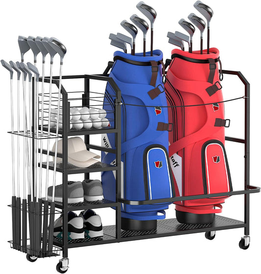 Golf Bag Storage, Big Capacity Golf Bag Organizer for Golf Bag and Equipment Accessories, Golf Bag Accessories for Garage, Home or Club,Extra Storage Rack for Golf Clubs,Black