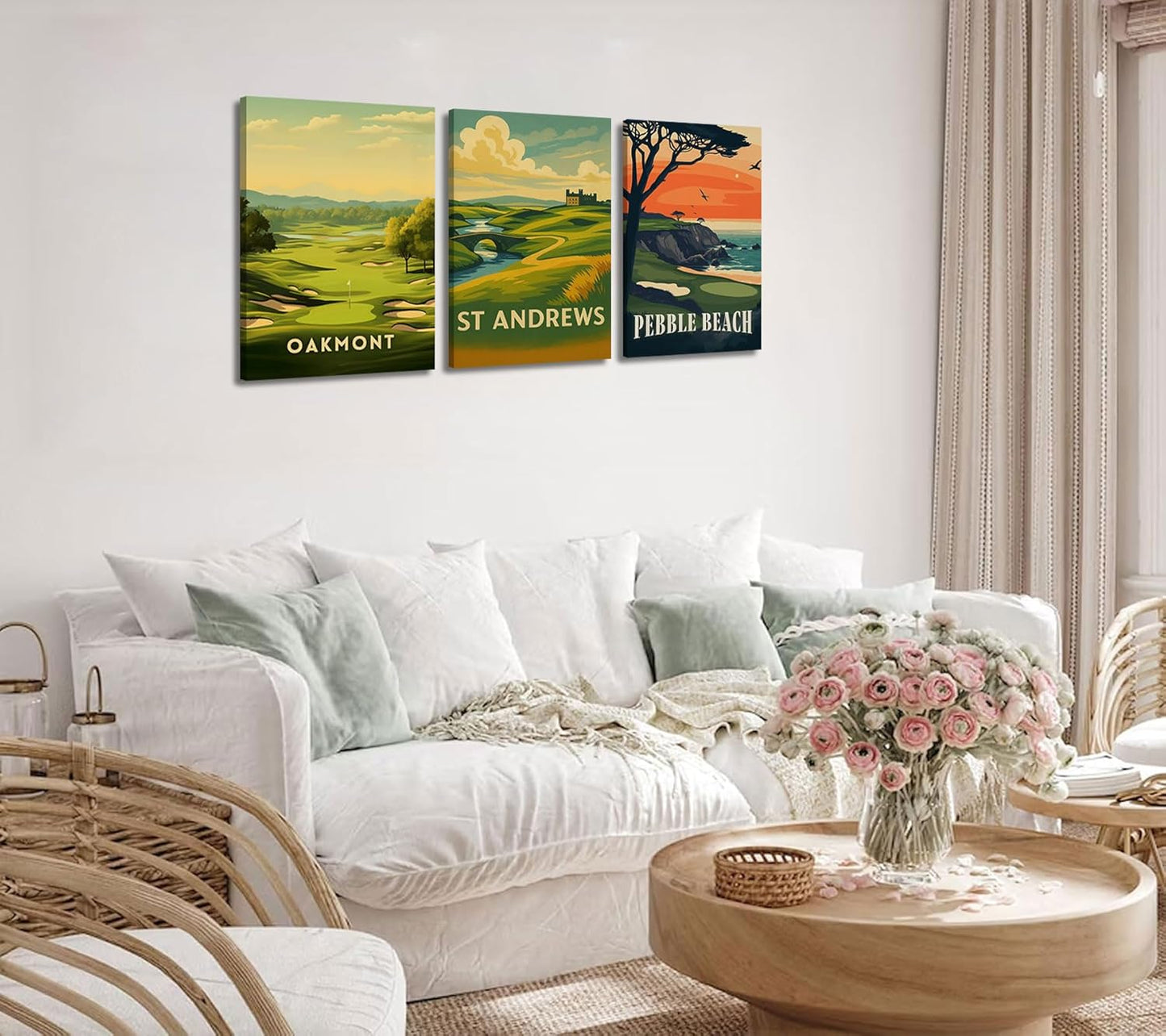 3 Pcs Golf Course Canvas Wall Art Country Club Sports Painting Picture Wall Decor Picturesque Golf Course Poster Print Artwork Of Modern Home Office Bedroom Gallery Living Room Home Home Decoration