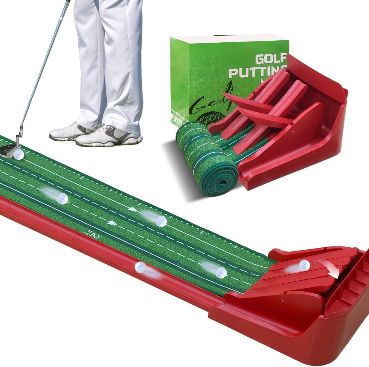 Putting Green Indoor - Golf Putting Mat with 4 Automatic Ramp and Ball Return - Practice Game Golf Gifts for Home or Office and Golfers - Funny&Cool Gifts