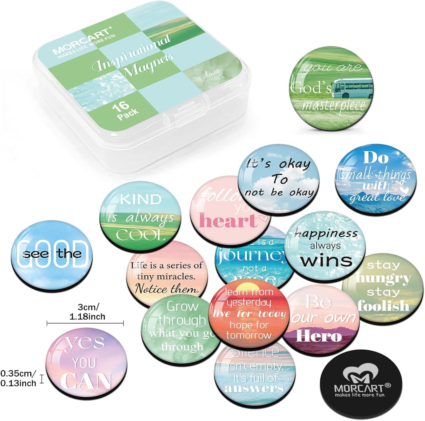 MORCART 16PCS Inspirational Magnets for Fridge, Motivational Quote Refrigerator Magnets Decorative for Locker Whiteboard Cabinet Office Kitchen Blackboard