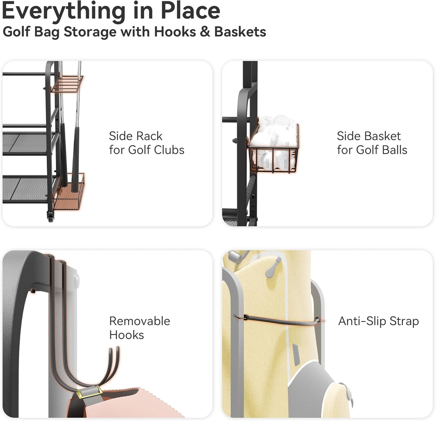 niffgaff Golf Bag Organizer Golfing Storage Stand for Garage Golf Bags Golfing Rack with Wheels Black