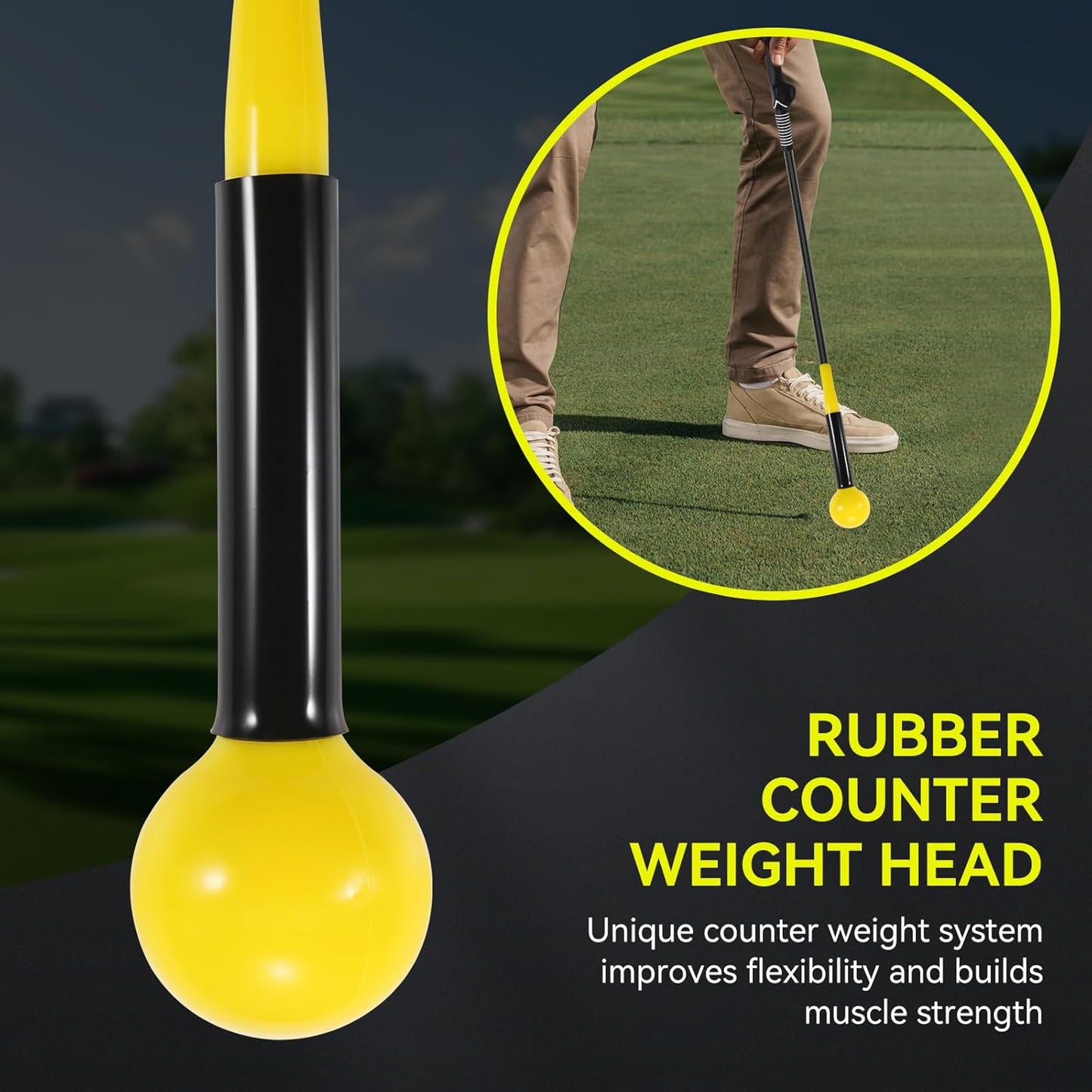 Golf Grip Trainer, Golf Swing Trainer Aid Warm-Up Stick for Strength Grip Tempo & Flexibility Training, Golf Training Aid with Arm Band for Practice Chipping Hitting Golf Accessories (Yellow)