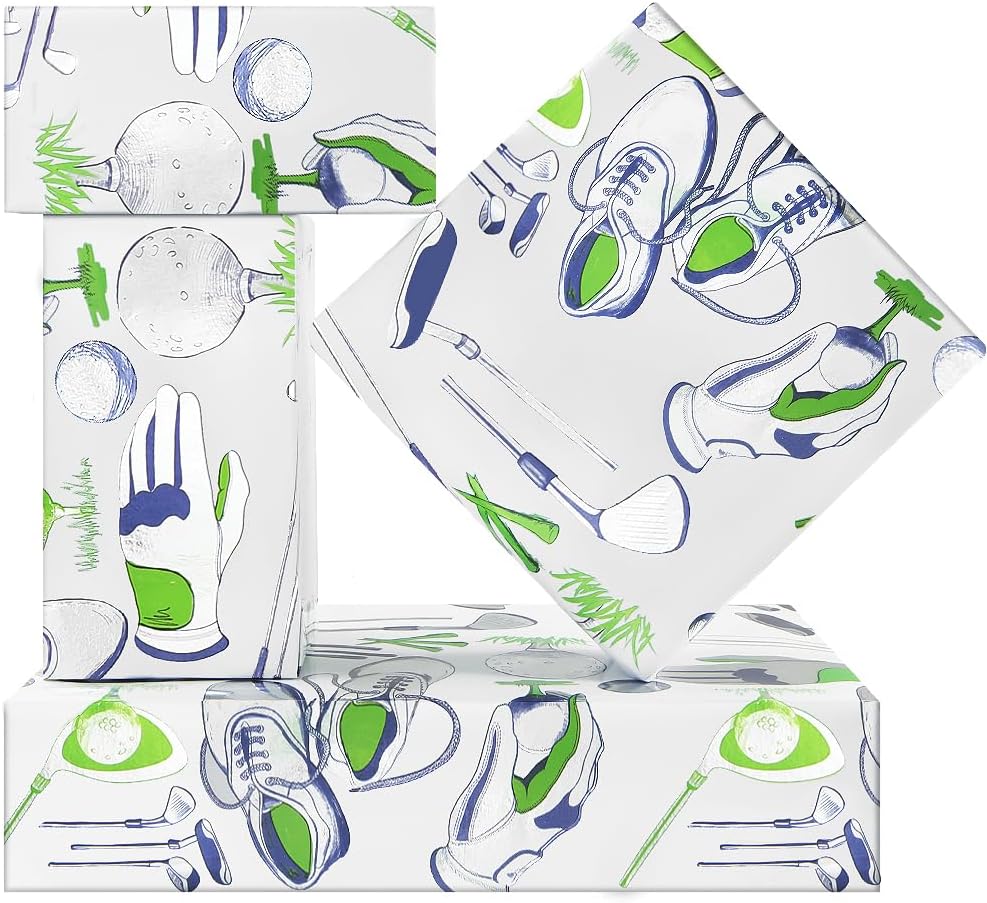 Lets go Golfing Golf Ball Holographic Aluminized Foil Wrapping Paper - 1 Mini Roll 17 X 10 ft Per roll 14.1 sq.ft.ttl - For Dad Men Golfer Boys Girls Birthday Sports Club Happy Father's Day Gift Wrap