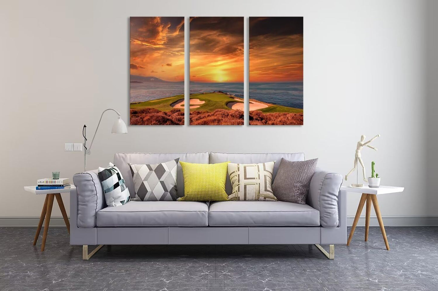 Pebble Beach Golf Course Wall Art for Living Room Bedroom Bathroom Home Decorations Monterey California Golf Course Pictures Posters Framed Artwork Canvas Prints Ready to Hang(12''W x 24''H x3)