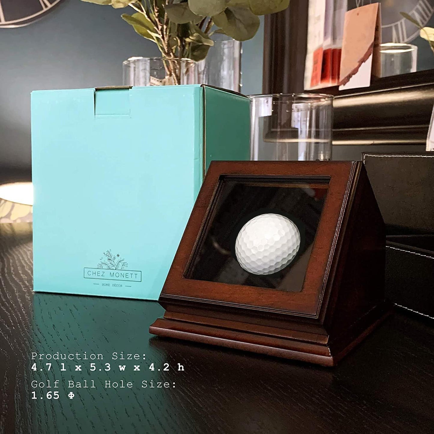 Golf Ball Display Case Hole in One Box - Wood with Glass Lid