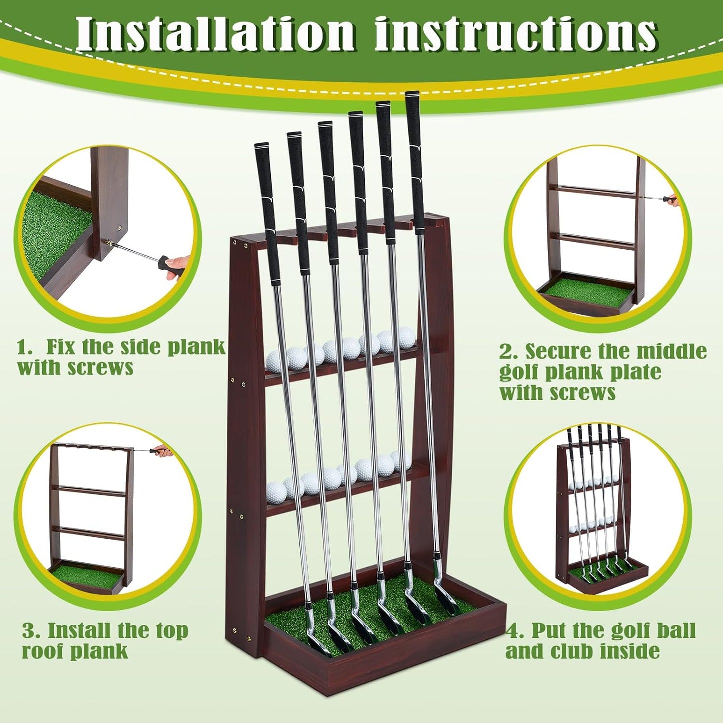 Lenwen Golf Putter Stand Wooden Display Rack Golf Club Holder Stand, Brown Golf Club Organizer for Storage Sports Indoor Home Garage